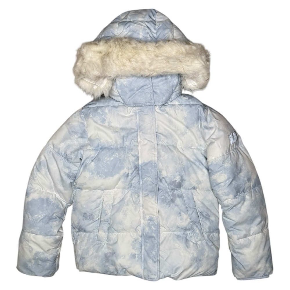 Abercrombie & Fitch Girl’s Hooded Puffer Jacket 9/10 Abstract Clouds Blue-Gray